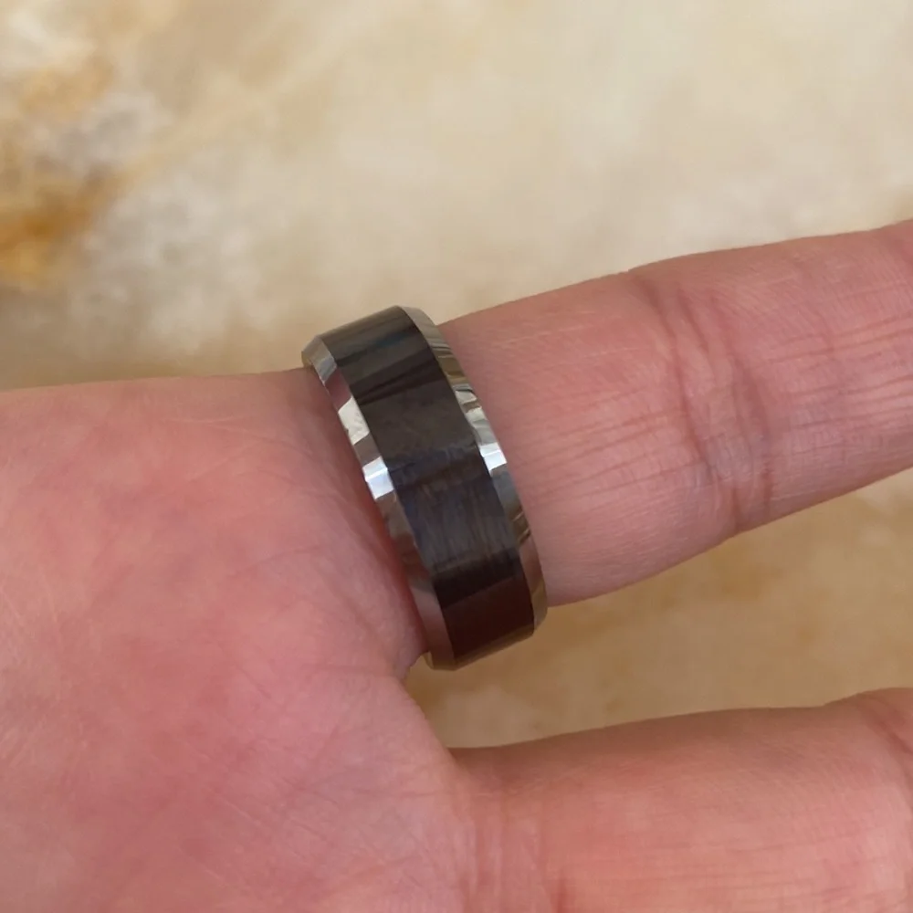 8mm Black Tungsten Diamond Wedding Ring